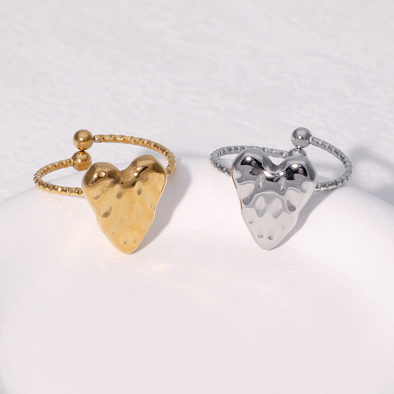 Fashion Minimalist 18K Gold Plated Heart Shape Stainless Steel Ring for Women