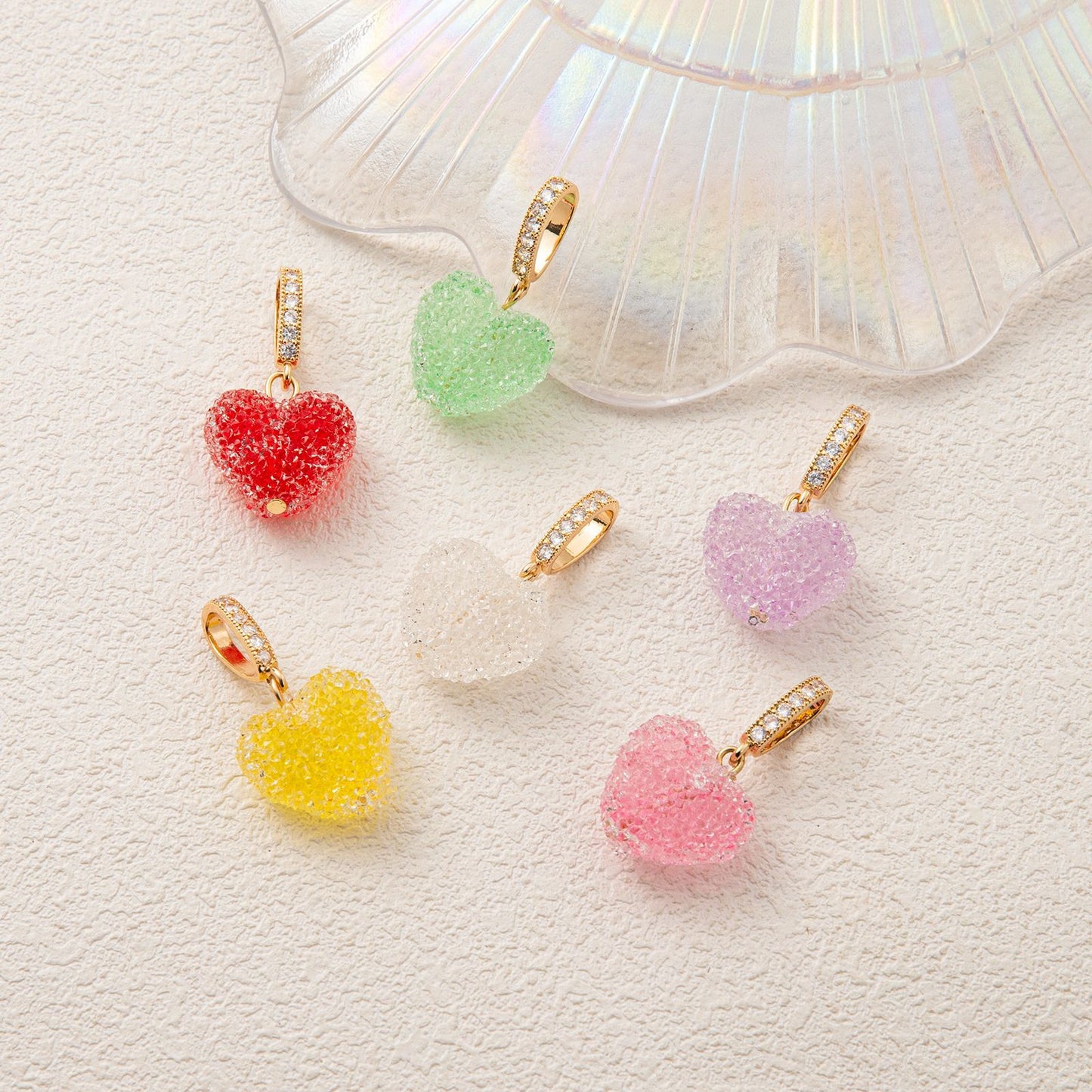 Sweet Colorful Heart Geometric Acrylic Pearl Plated Pendant Necklace