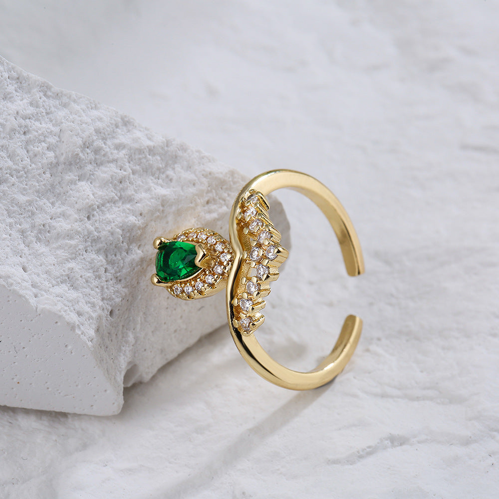 Minimalist Geometric Copper Ring with Gold Plating and Micro-Pave Zirconia for Women