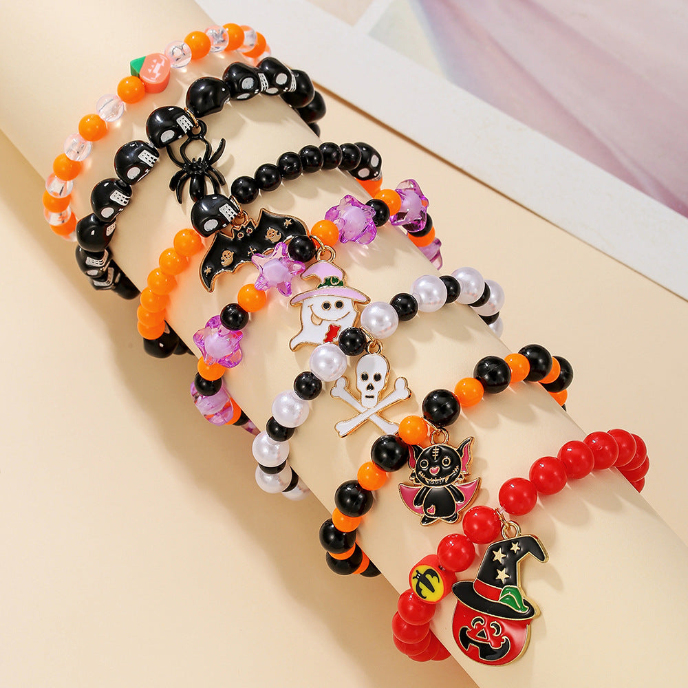 Gothic Punk Plated Alloy Cartoon Spider Bat Skull Charm Bracelet for Women Halloween Gift
