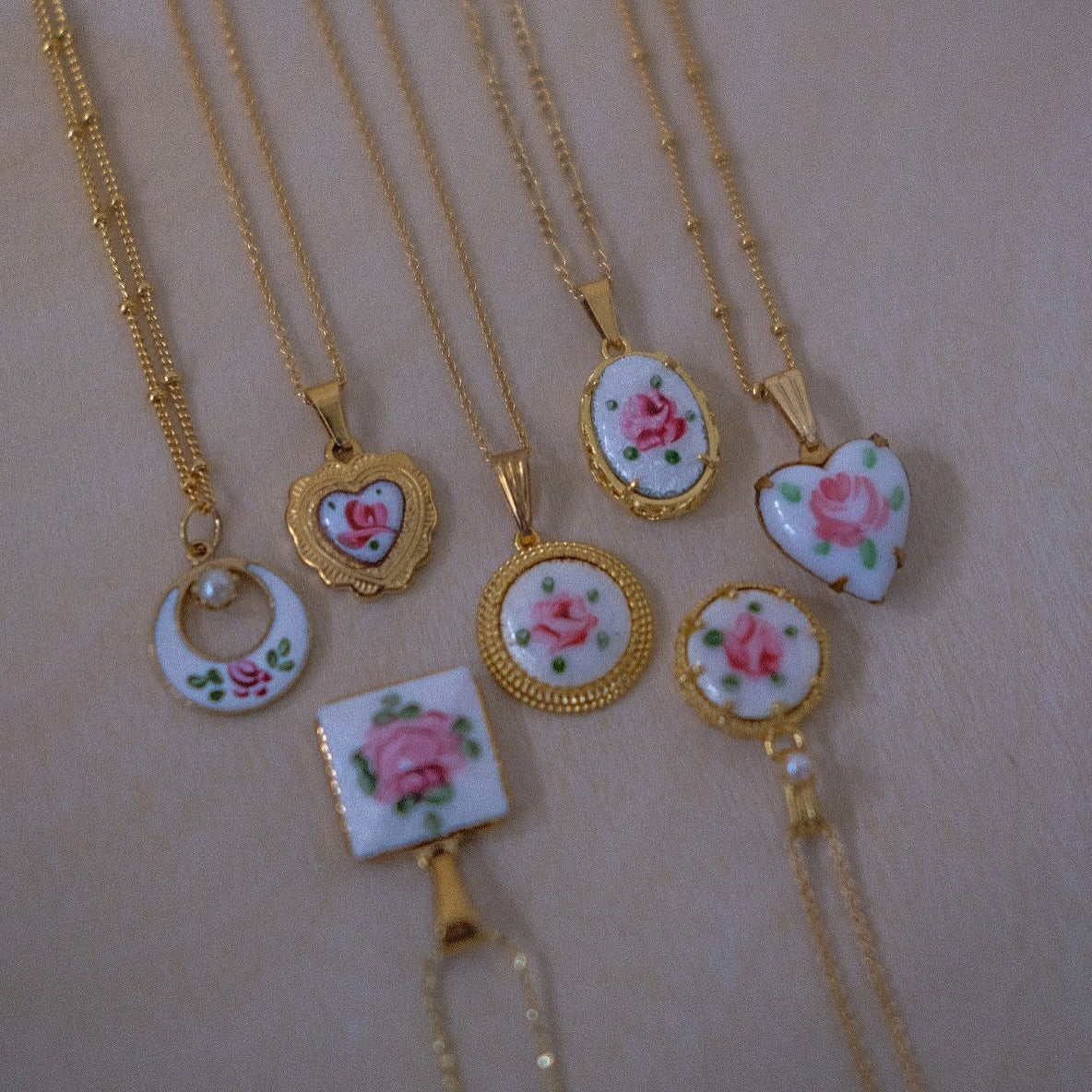 Vintage Geometric Heart Floral Drip Oil Plated Brass Pendant Charm Bar 14K Gold Color