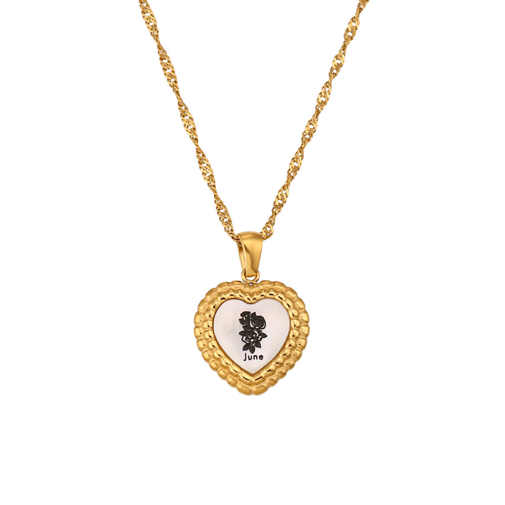 Collar minimalista de acero inoxidable con forma de corazón, chapado en oro de 18 quilates y colgante de concha para mujer