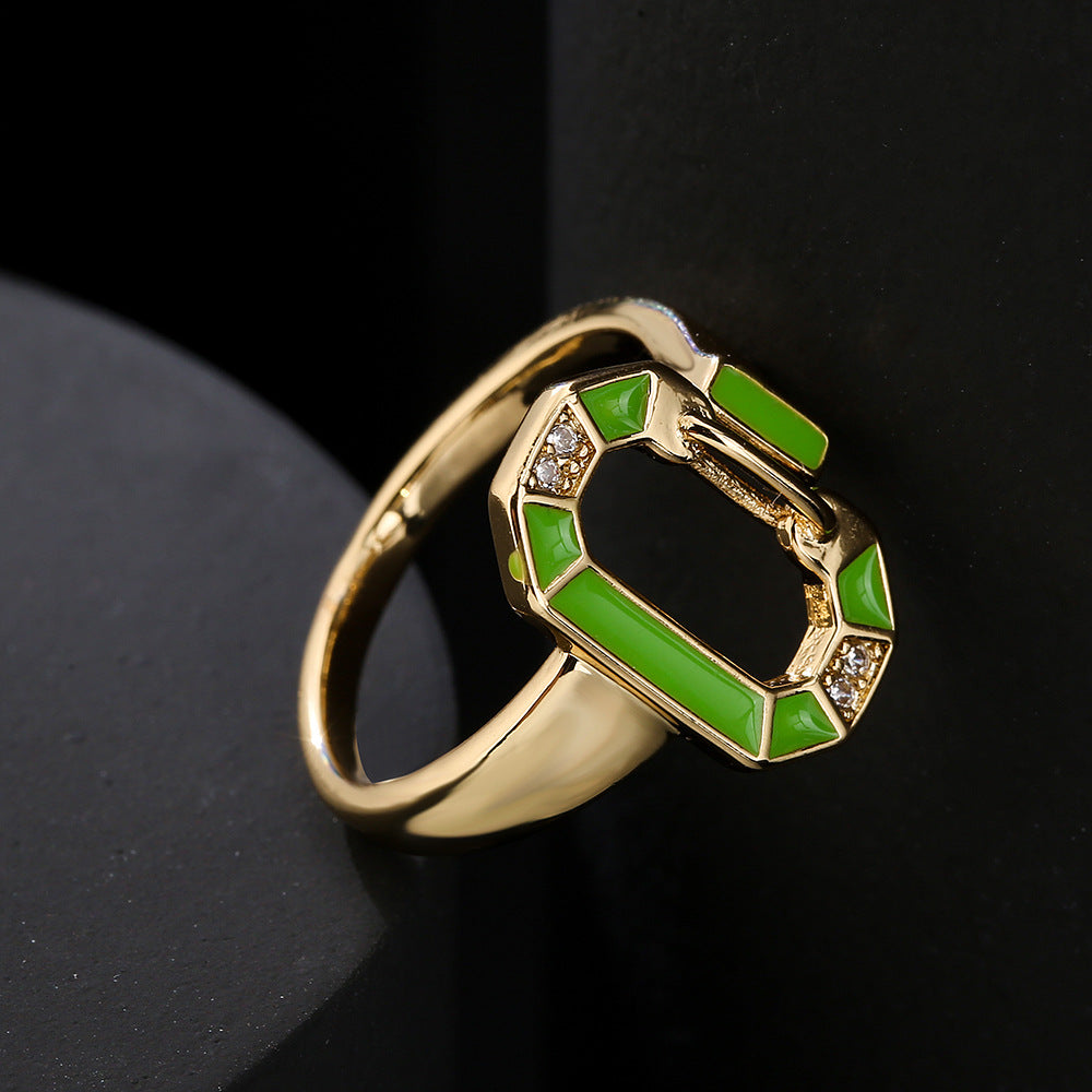 Anello Geometrico in Rame in Stile Bohemien con Placcatura in Oro 18K e Finitura a Smalto da Donna