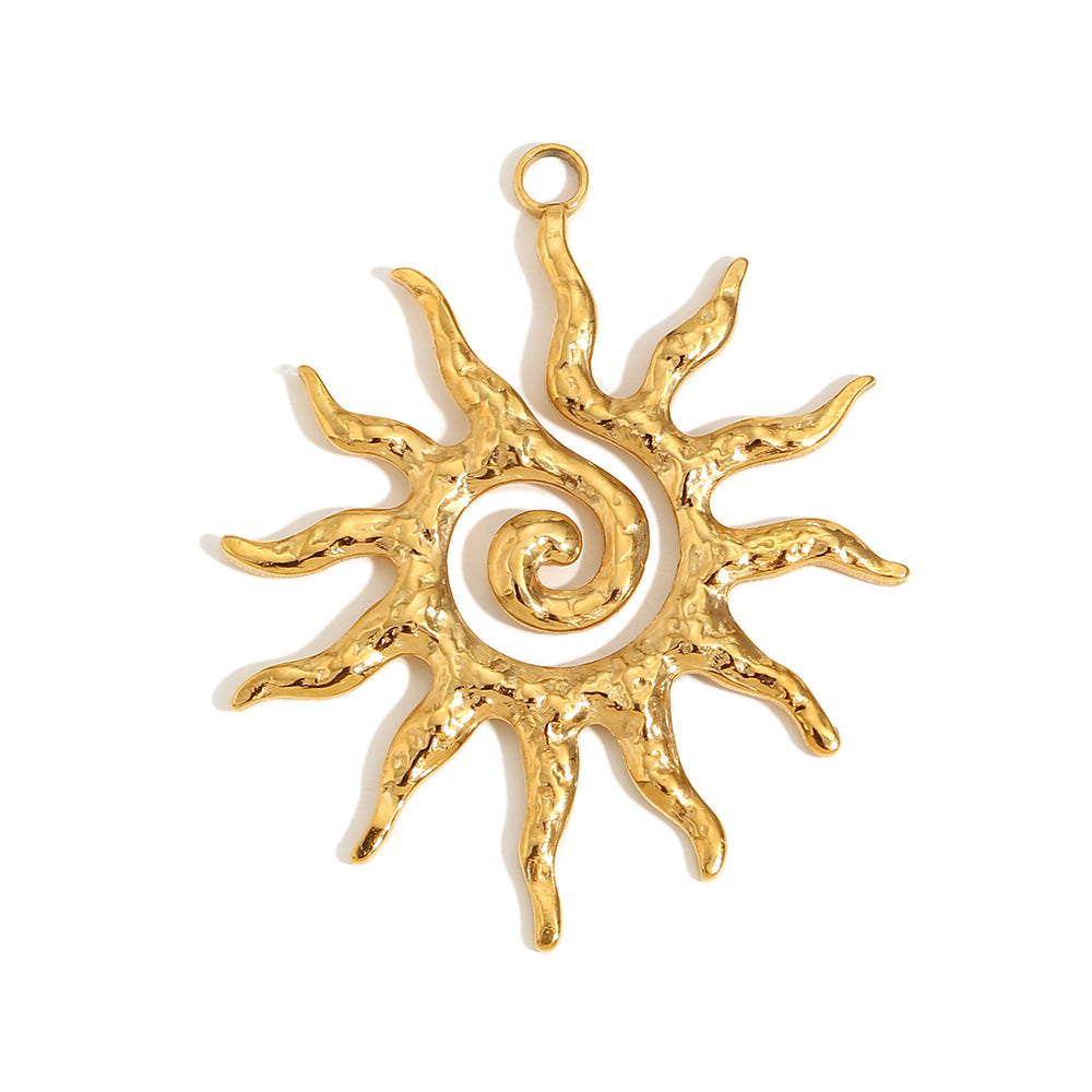 Vintage-Inspired Sun Pendant Necklace in Stainless Steel with 18K Gold Plating for Women