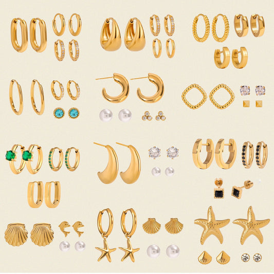 Orecchini a perno geometrici in acciaio inossidabile con dettagli in zircone e perle da donna