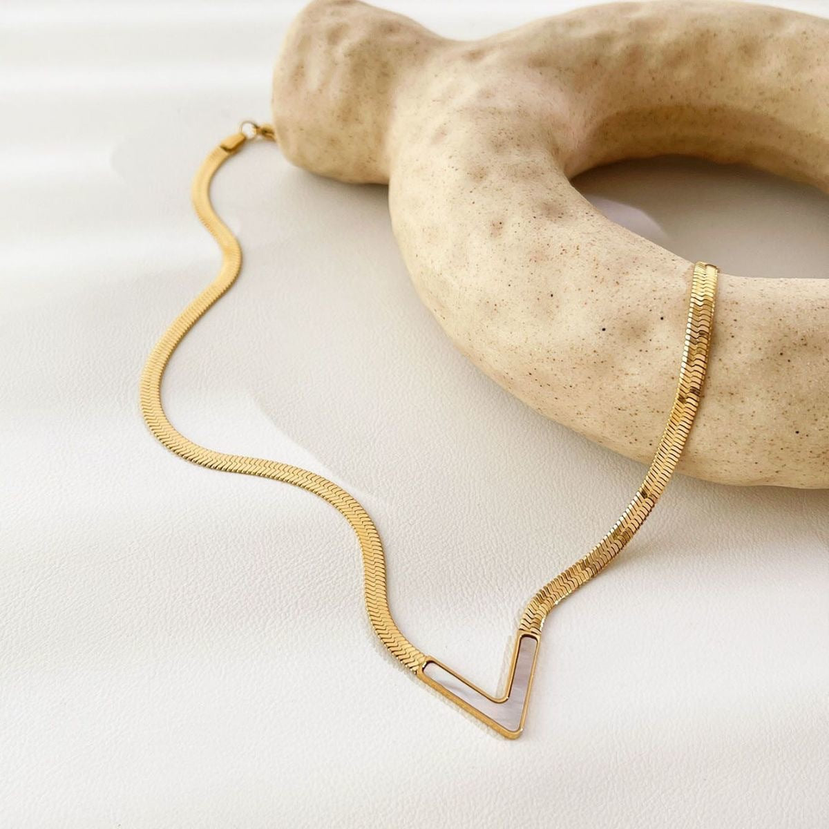 Minimalist V-Shaped Titanium Steel Necklace for Women with Flat Snake Chain and Letter Accent
