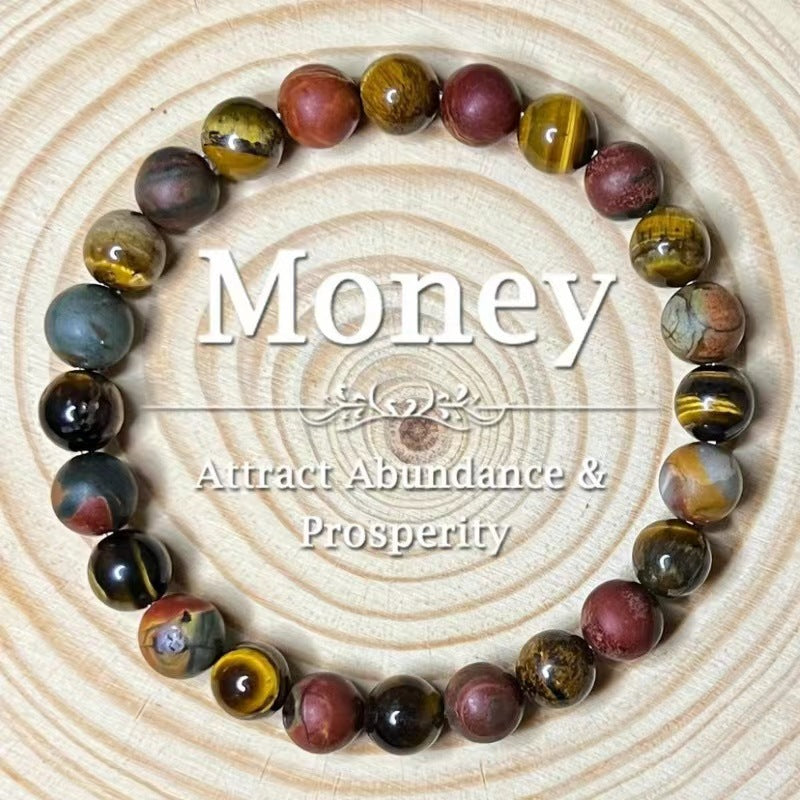 Minimalist Natural Agate and White Turquoise Crystal Beaded Bracelet 8mm Geometric Pattern Unisex Stretch Cord Handmade Jewelry