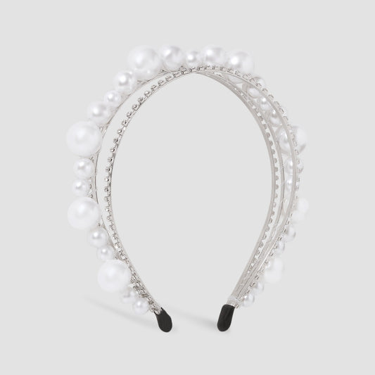 Vintage Geometric Hairband for Women Alloy Headband with Faux Pearl and Rhinestone Accents