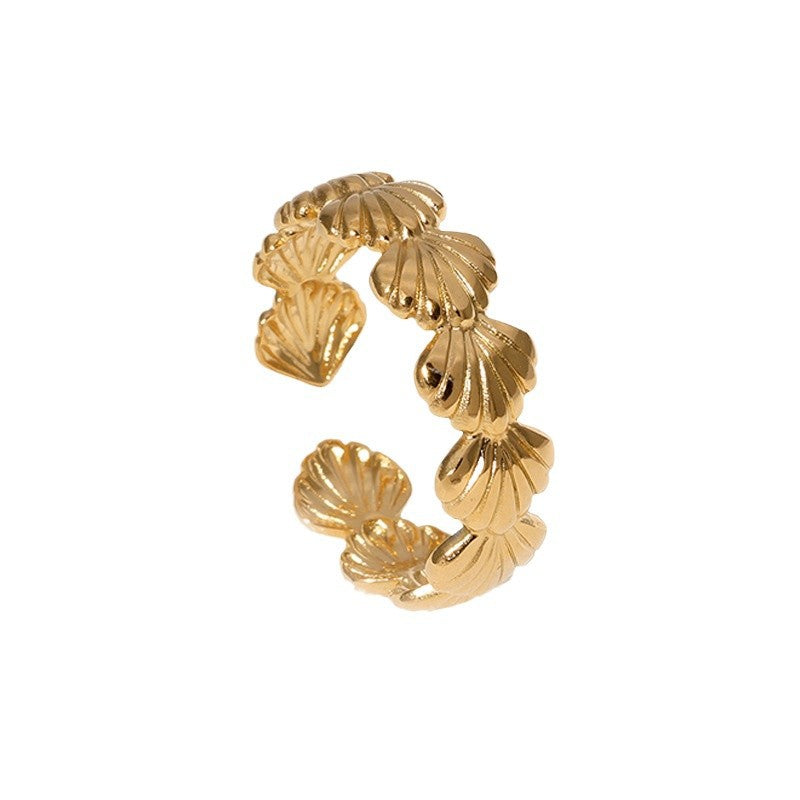 Minimalist Seashell-Shaped Stainless Steel Adjustable Ring for Women with Plated Finish