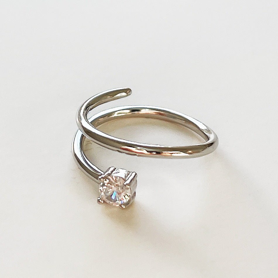 Anello a Spirale in Zircone da Donna, Avvolto a Mano in Filo d'Argento Sterling 925, Anello Fascia Statement Geometrico Stile Ins, Gioielli alla Moda Minimalisti