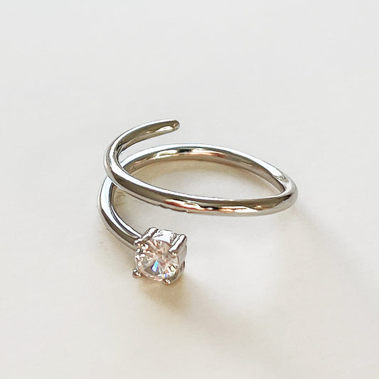 Anillo de circón en espiral para mujer, envuelto a mano en alambre, plata de ley 925, anillo llamativo, banda geométrica, joyería de moda minimalista estilo Ins