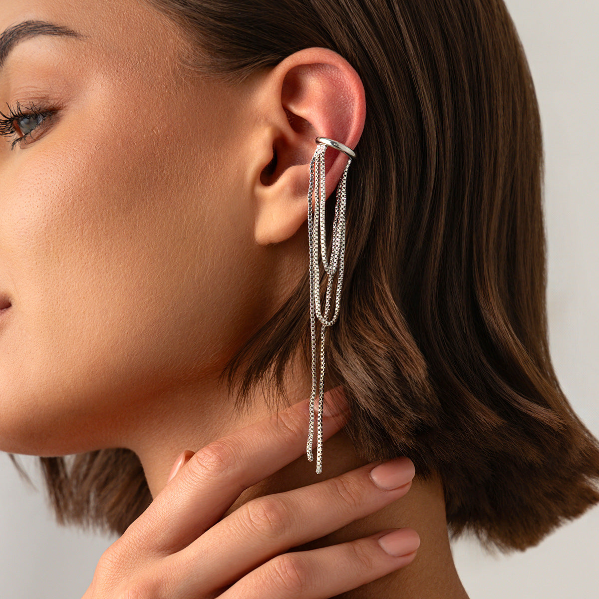 Elegant Punk Rhinestone Star Plated Alloy Cable Chain Tassel Earrings for Women