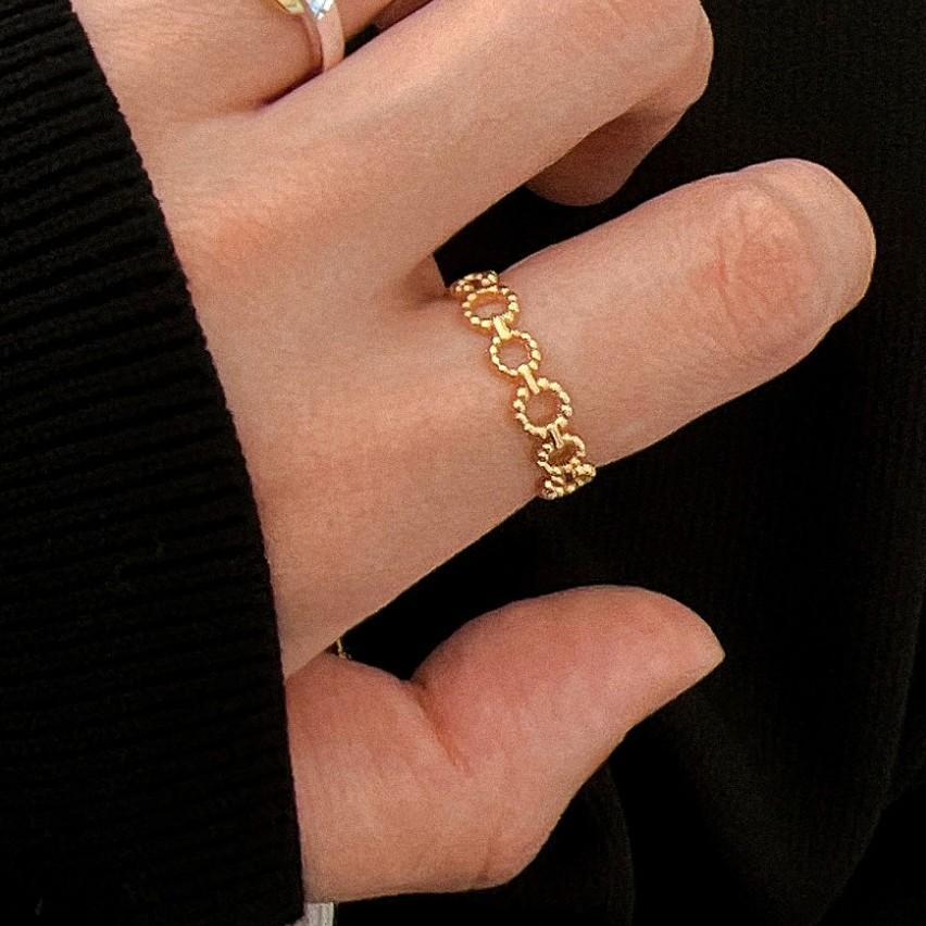 Dulce anillo de cuerda redondo geométrico de plata de ley 925 para mujer