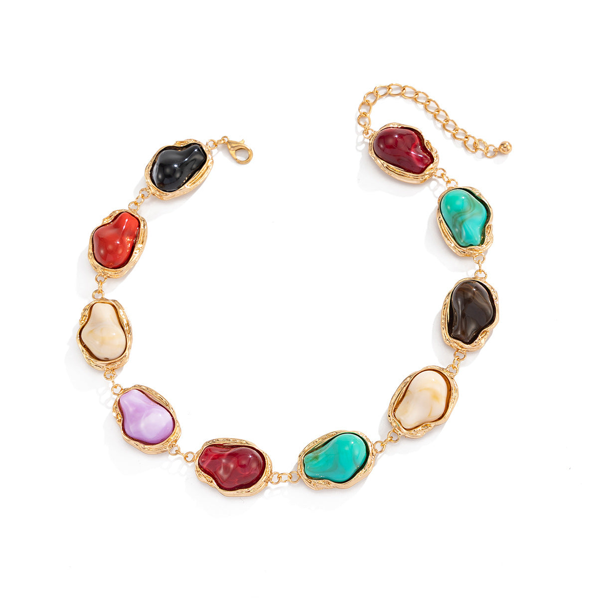 Vintage Geometric Resin Pendant Zinc Alloy Plated Necklace for Women