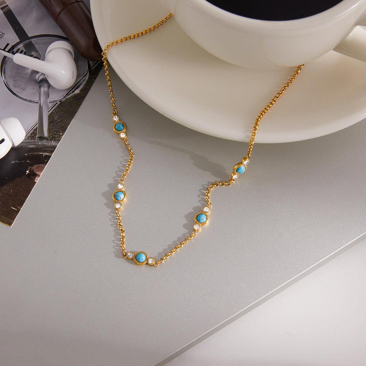 Minimalist Geometric Freshwater Pearl Titanium Steel Necklace PVD Gold Plated Stainless Steel Pendant for Women