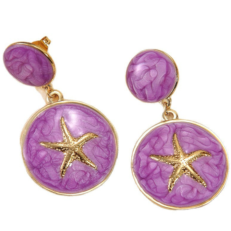 Luxury Casual Drip Oil Starfish Stainless Steel Earrings for Women
