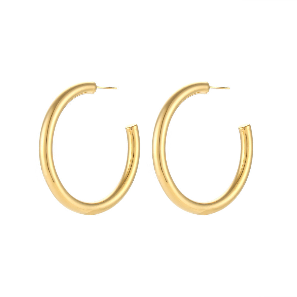 Minimalist Geometric Stainless Steel Hoop Earrings with 18K Gold Plating for Women