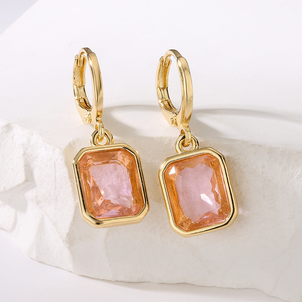 Orecchini a perno geometrici minimalisti in rame con placcatura in oro 18 carati e intarsio di zirconi per donna