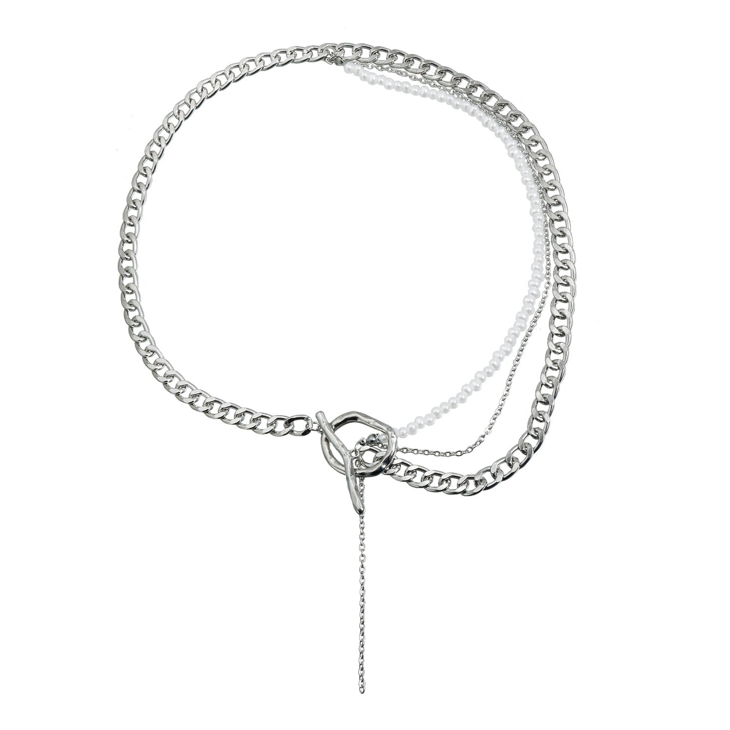 Fashion Geometric Alloy Plated Layered Necklace with Imitation Pearl Beads for Women