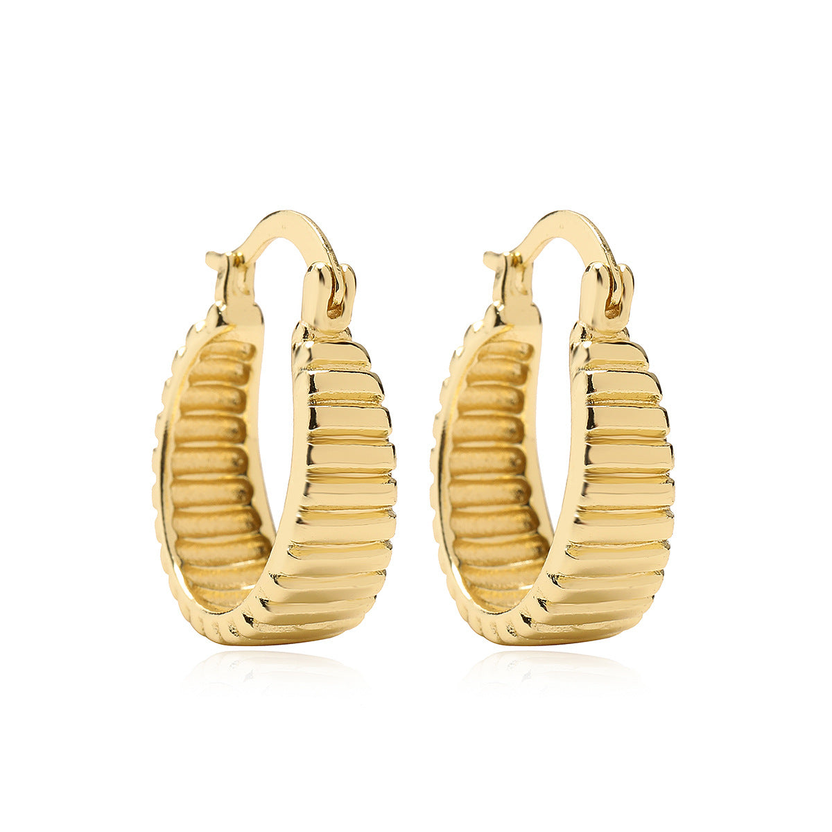 Minimalist Geometric Copper Earrings with Real Gold Plating for Women, Threaded Hoop Style