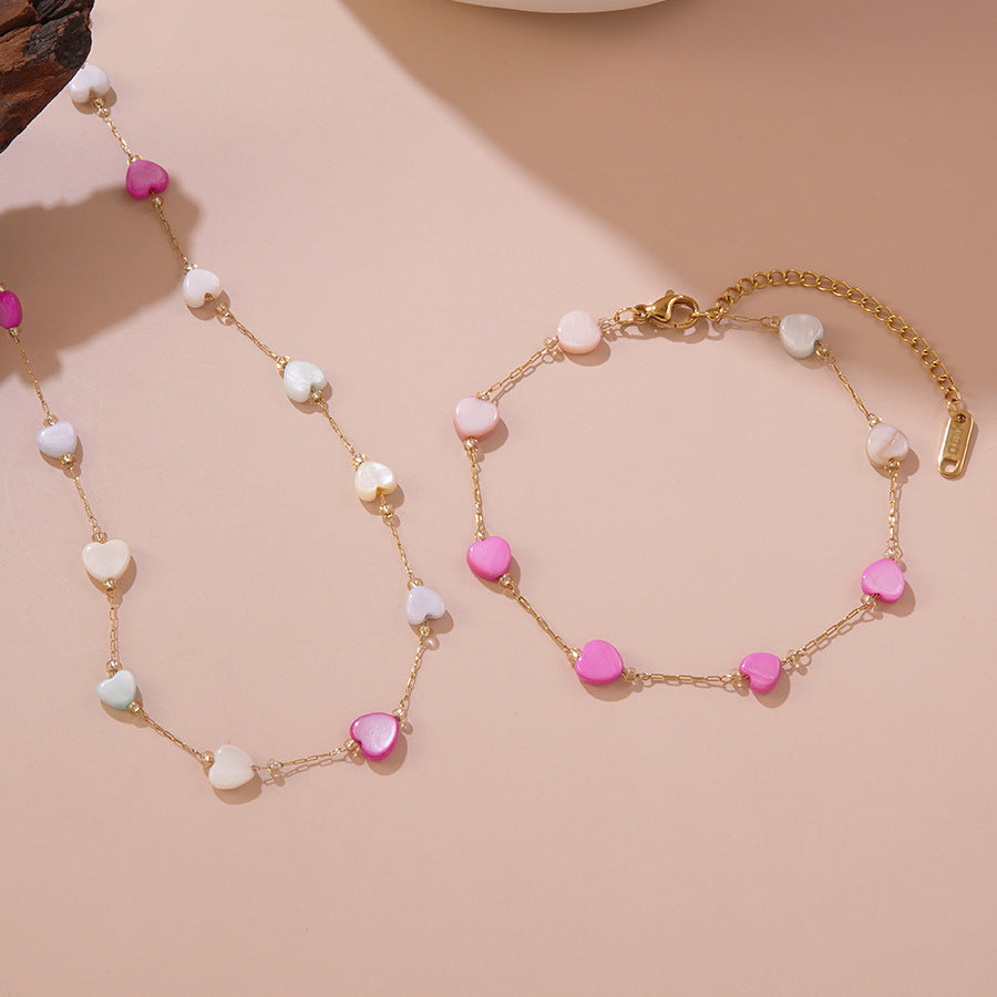 Elegante set collana e bracciale in acciaio inossidabile placcato a goccia Sweet Heart con catena a cavo per donna