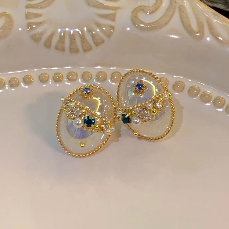 Orecchini in Stile Barocco a Forma Floreale con Strass e Perni in Acciaio Inossidabile per Donna