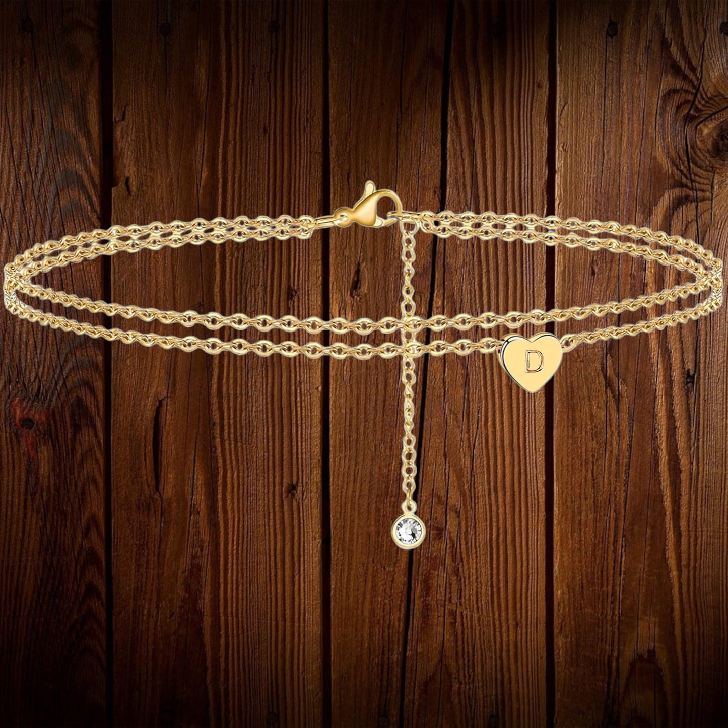 Cavigliera da Donna Minimalista in Acciaio al Titanio a Cuore Geometrico Placcata Oro 18K