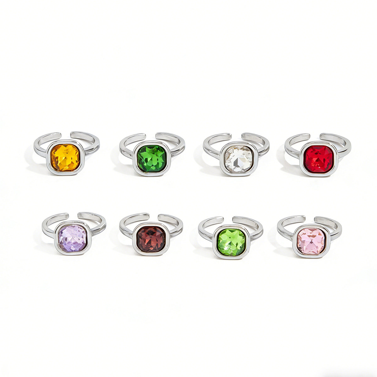 Minimalist Square Alloy Ring with Crystal and Rhinestone Inlay Plated Finish for Women