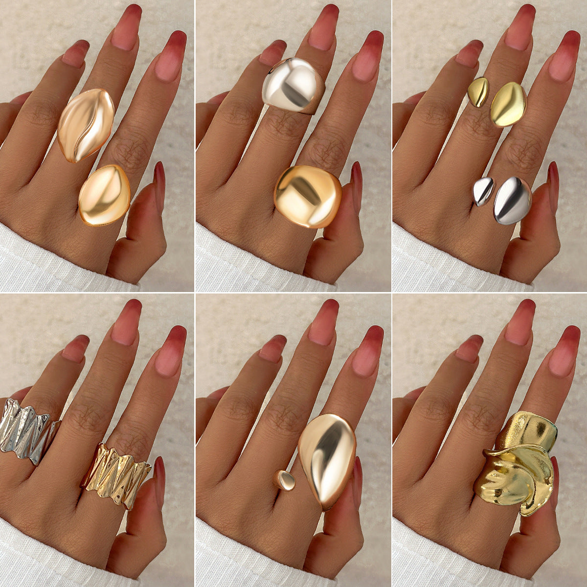 Anillo de aleación con forma de onda minimalista y geométrica para mujer, con acabado pulido y diseño de banda abierta