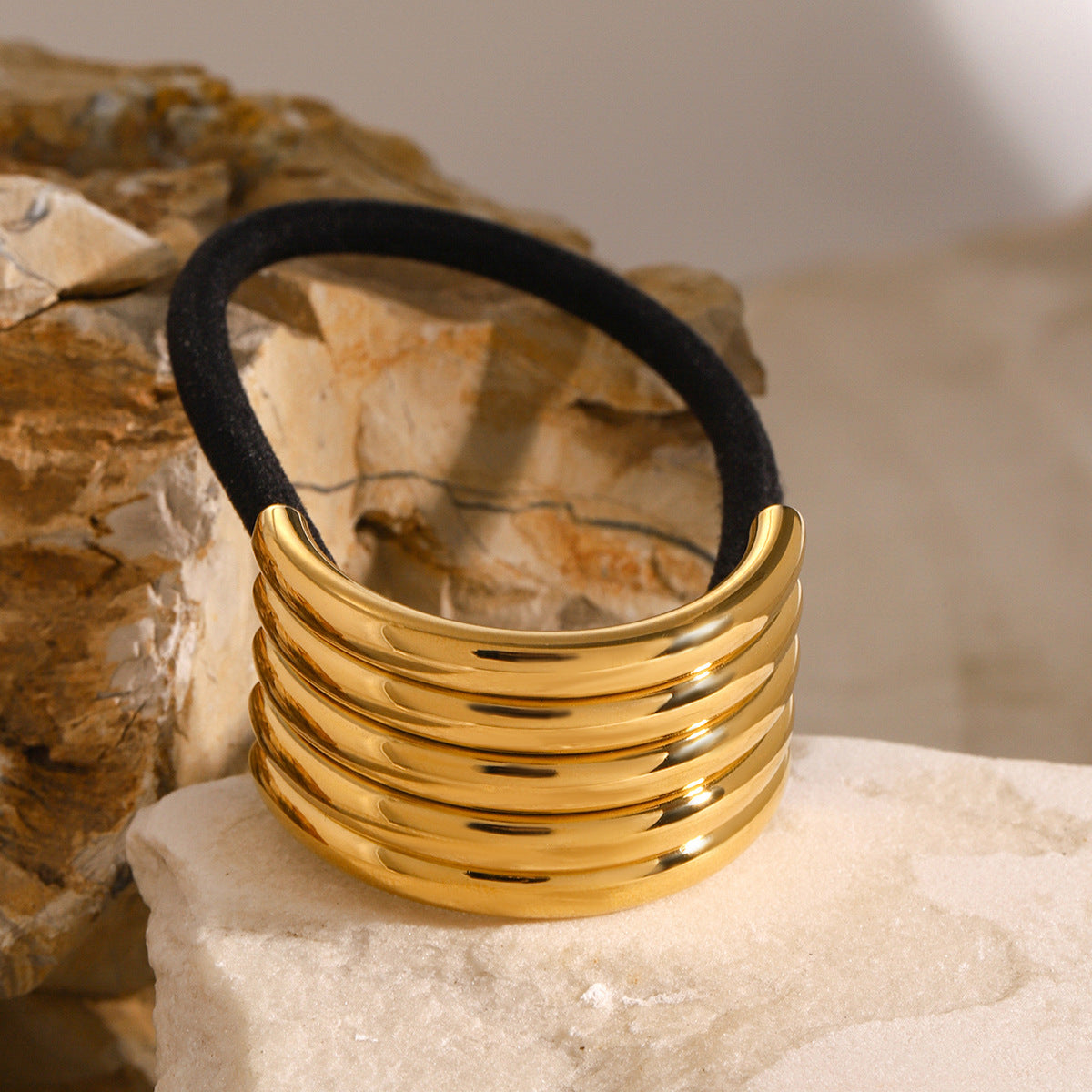 Minimalist Geometric Stainless Steel Hair Tie with Plated Finish for High Ponytail Styling
