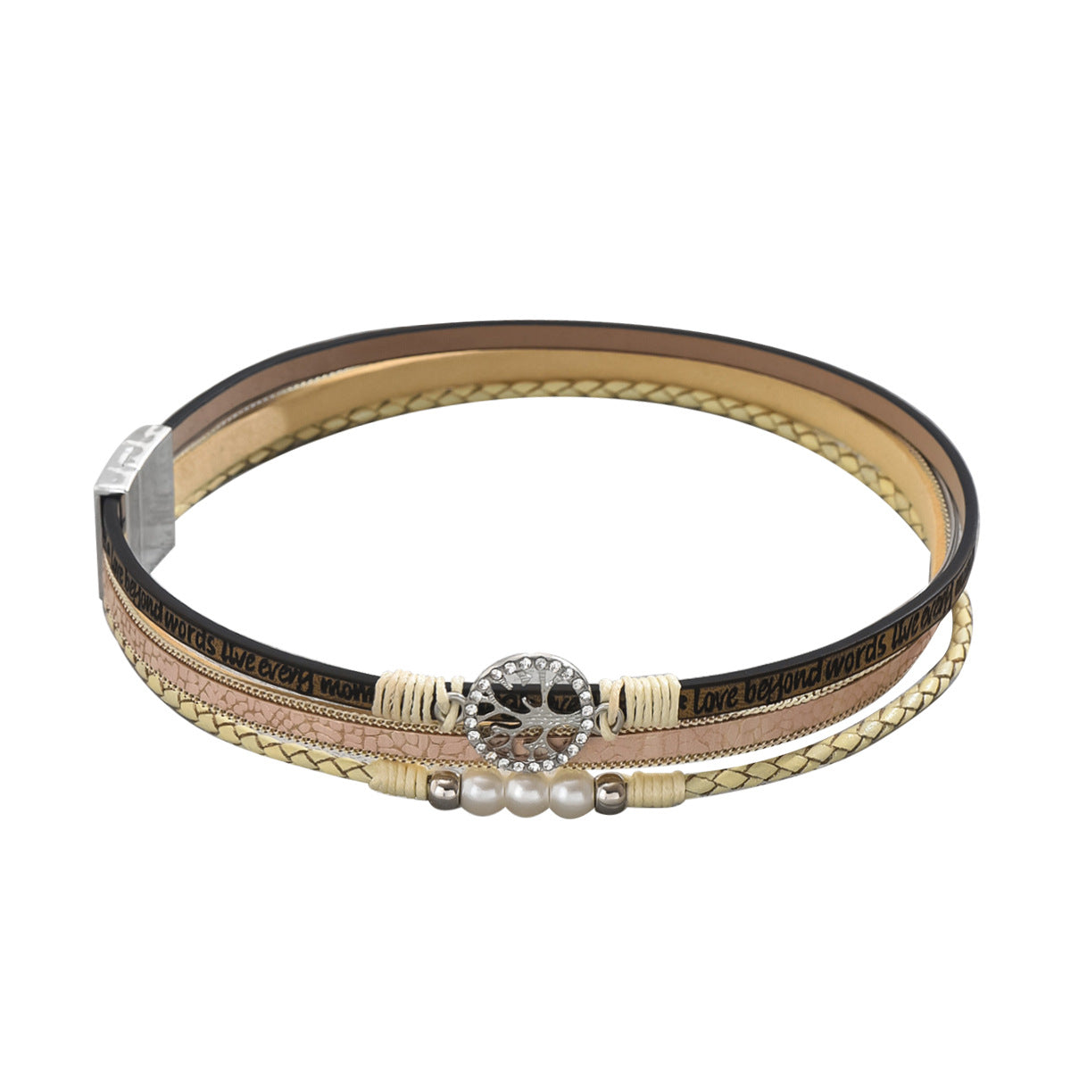 Bracciale in pelle con perle e design geometrico, stile vintage e minimalista Hip-Hop per donna