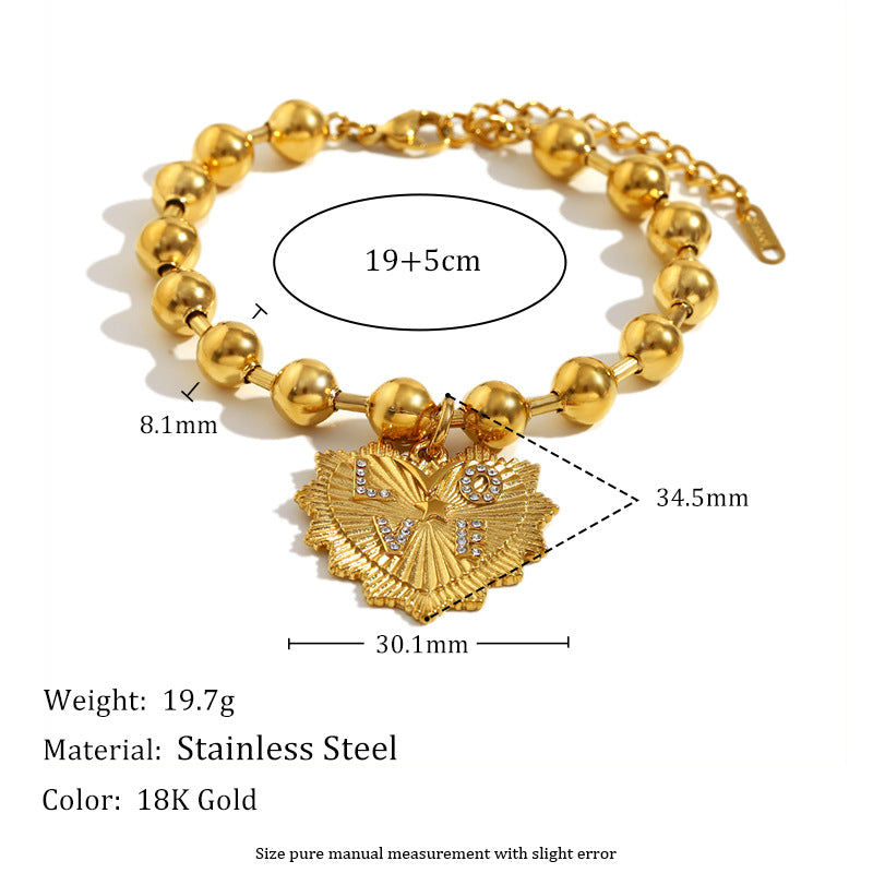 Set di collana e bracciale in acciaio inossidabile placcato oro 18 carati a forma di cuore, alla moda, da donna