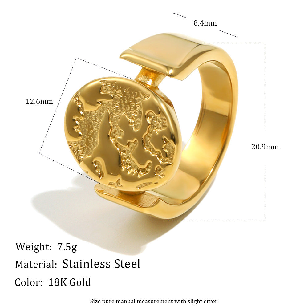 Anello Minimalista Geometrico in Acciaio Inossidabile con Placcatura in Oro 18K e Design a Rilievo Nebuloso