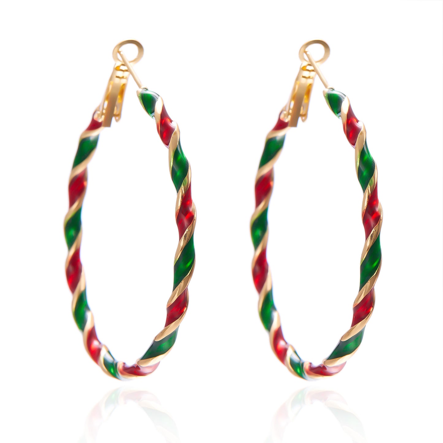 Pendientes de aro en espiral geométrica de aleación con acabado esmaltado para mujer, diseño circular colorido de Navidad
