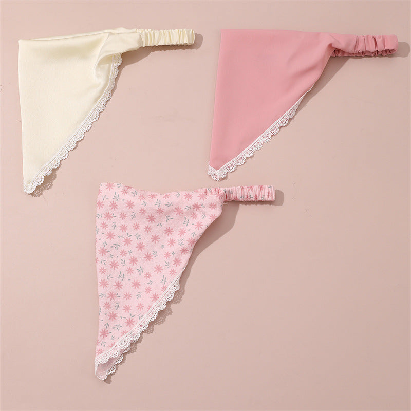 Fascia per Capelli per Bambini in Tessuto Geometrico Minimalista con Bordo in Pizzo nei Colori Macaron Pastello, Elastico per Capelli