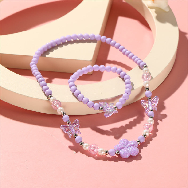 Collar de cadena de serpiente con perlas y flores de dibujos animados, con dije de resina, barra de dijes de bricolaje para niñas