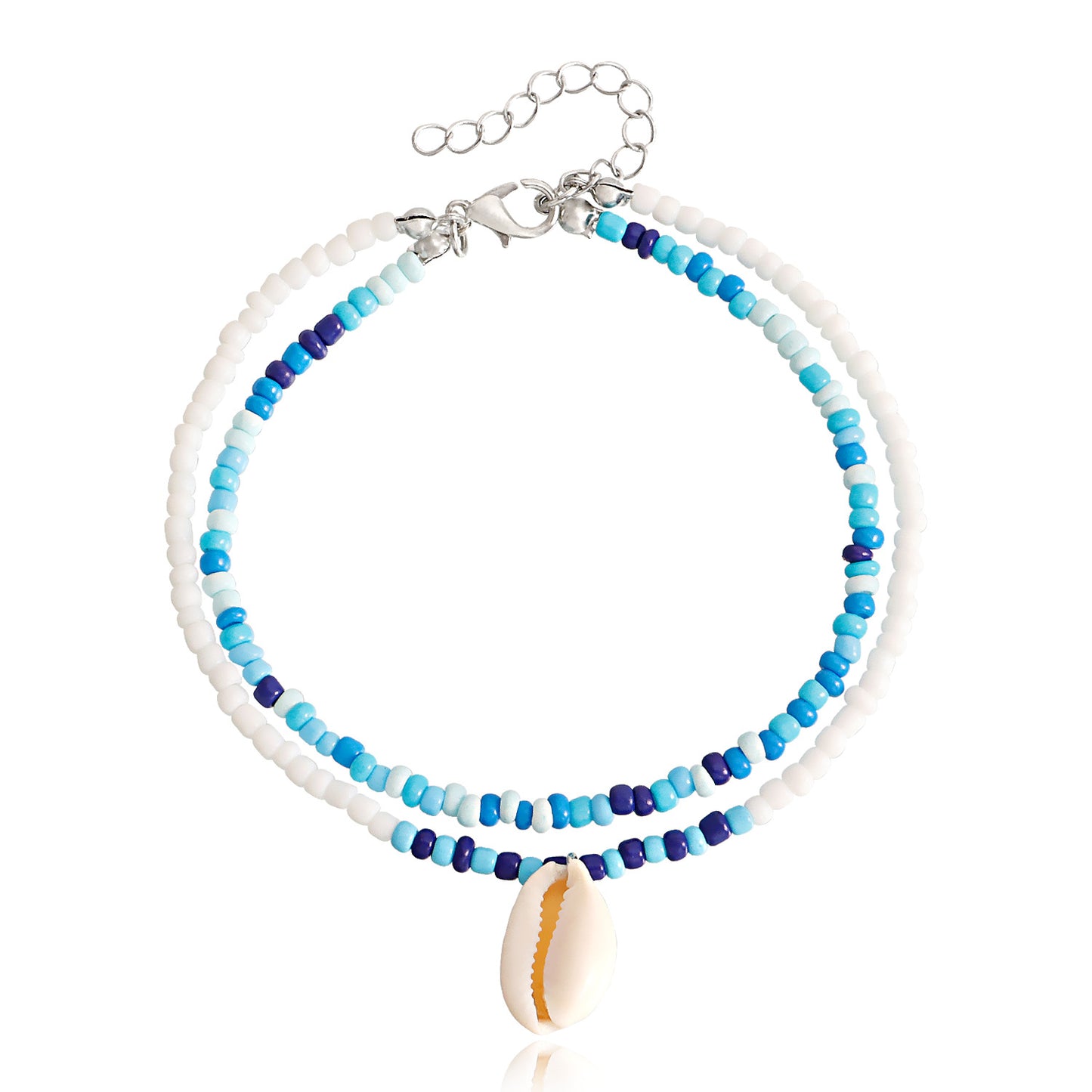 Bohemian Double-Layer Beaded Shell Anklet for Women in Alloy with Geometric Design Summer Beach Jewelry