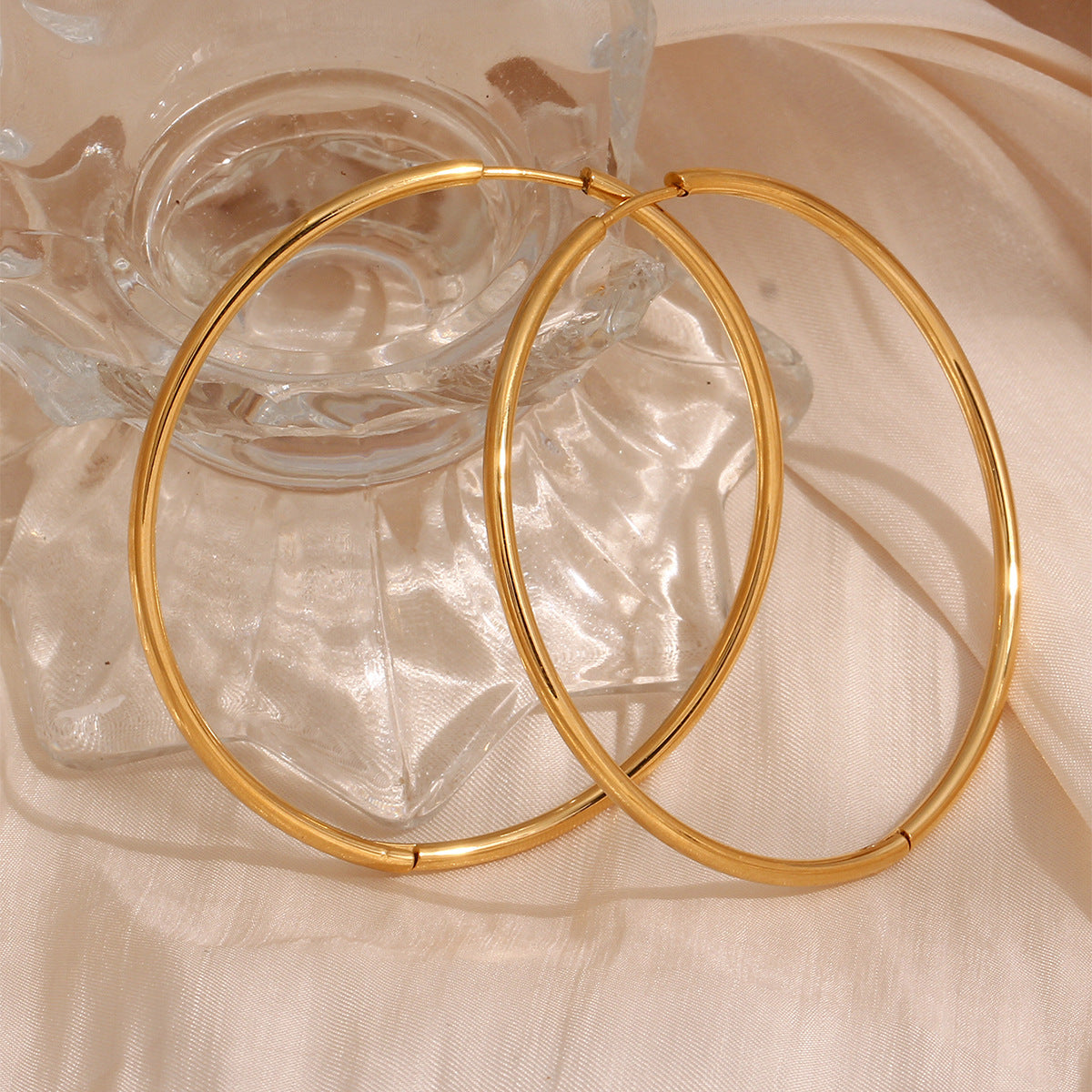 Minimalist Geometric Stainless Steel Hoop Earrings with 18K Gold Plating for Women