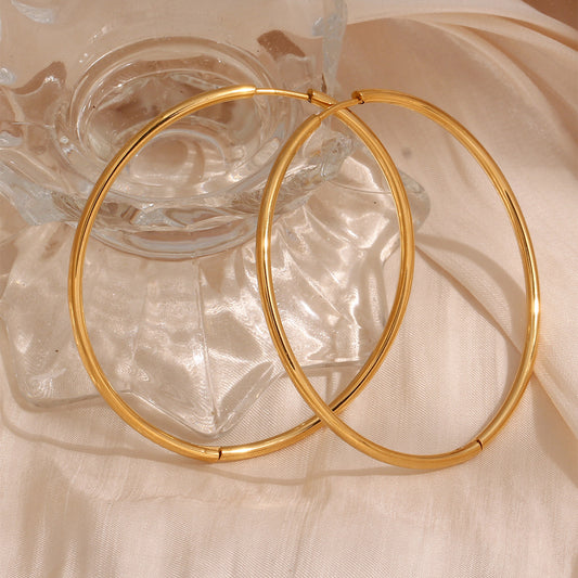 Minimalist Geometric Stainless Steel Hoop Earrings with 18K Gold Plating for Women