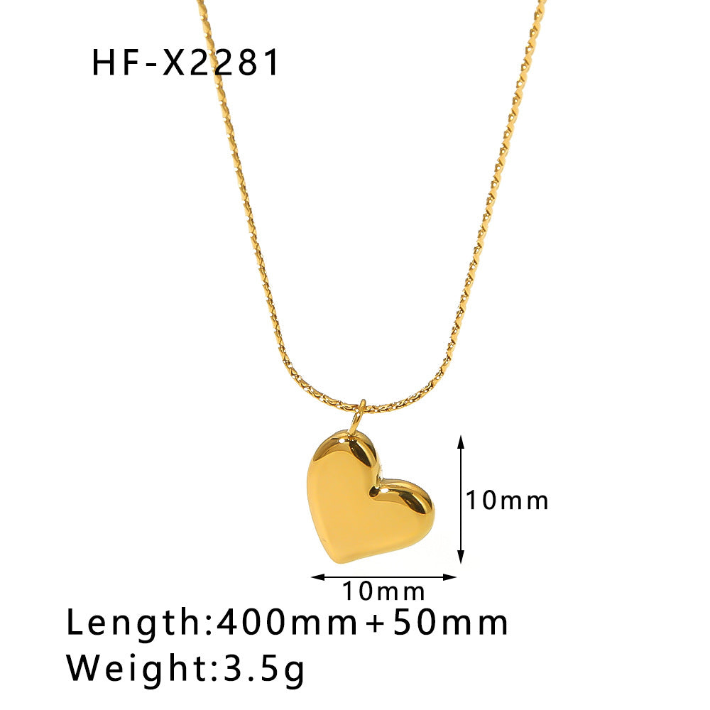 Minimalist Asymmetrical Heart and Teardrop Pendant Necklace in Stainless Steel with 18K Vacuum Plated Finish for Women