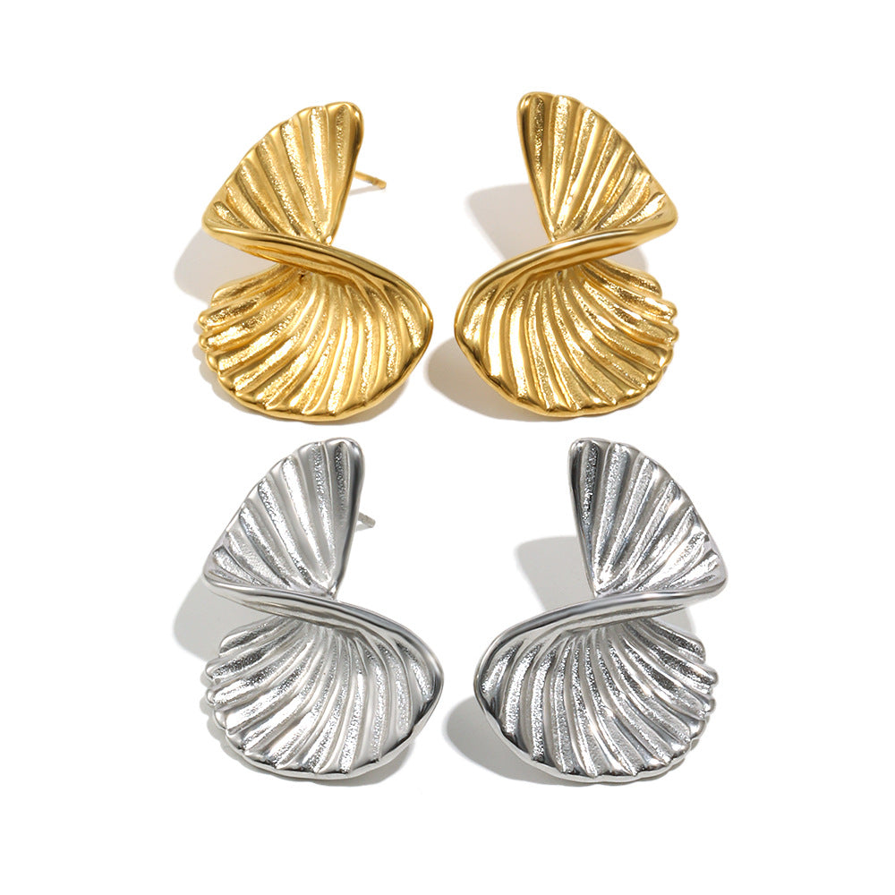 Minimalist Geometric Stainless Steel 18K Plated Twisted Fan-Shaped Earrings for Women