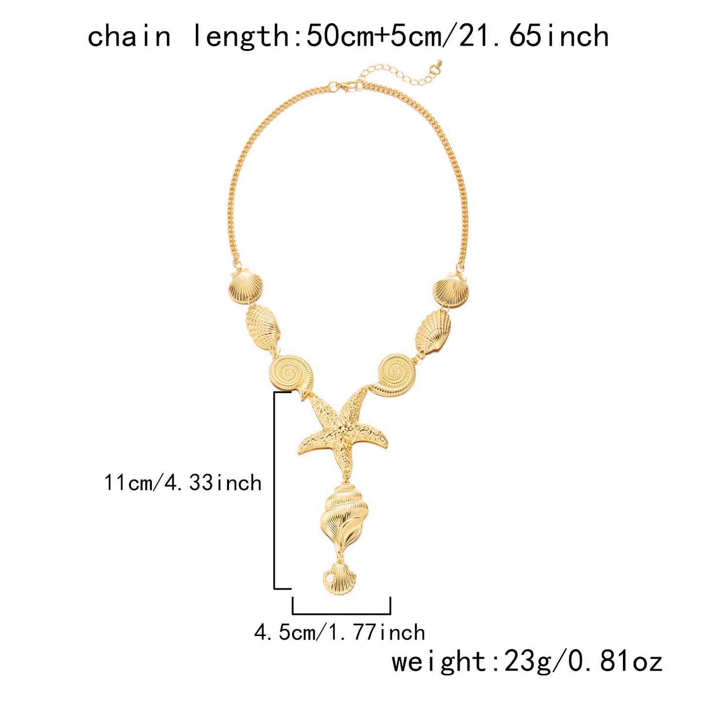 Vintage Sweet Gold Plated Alloy Starfish Shell Necklace for Women Beach Party