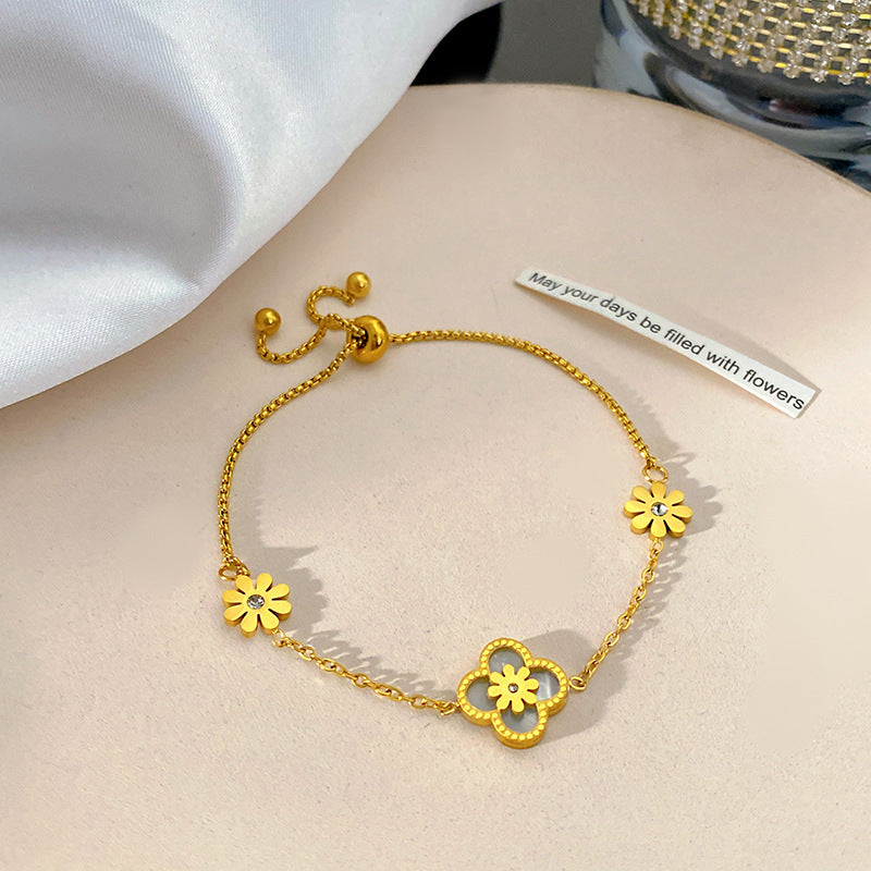 Sweet Elegant Geometric Floral Plated Titanium Steel Bracelet