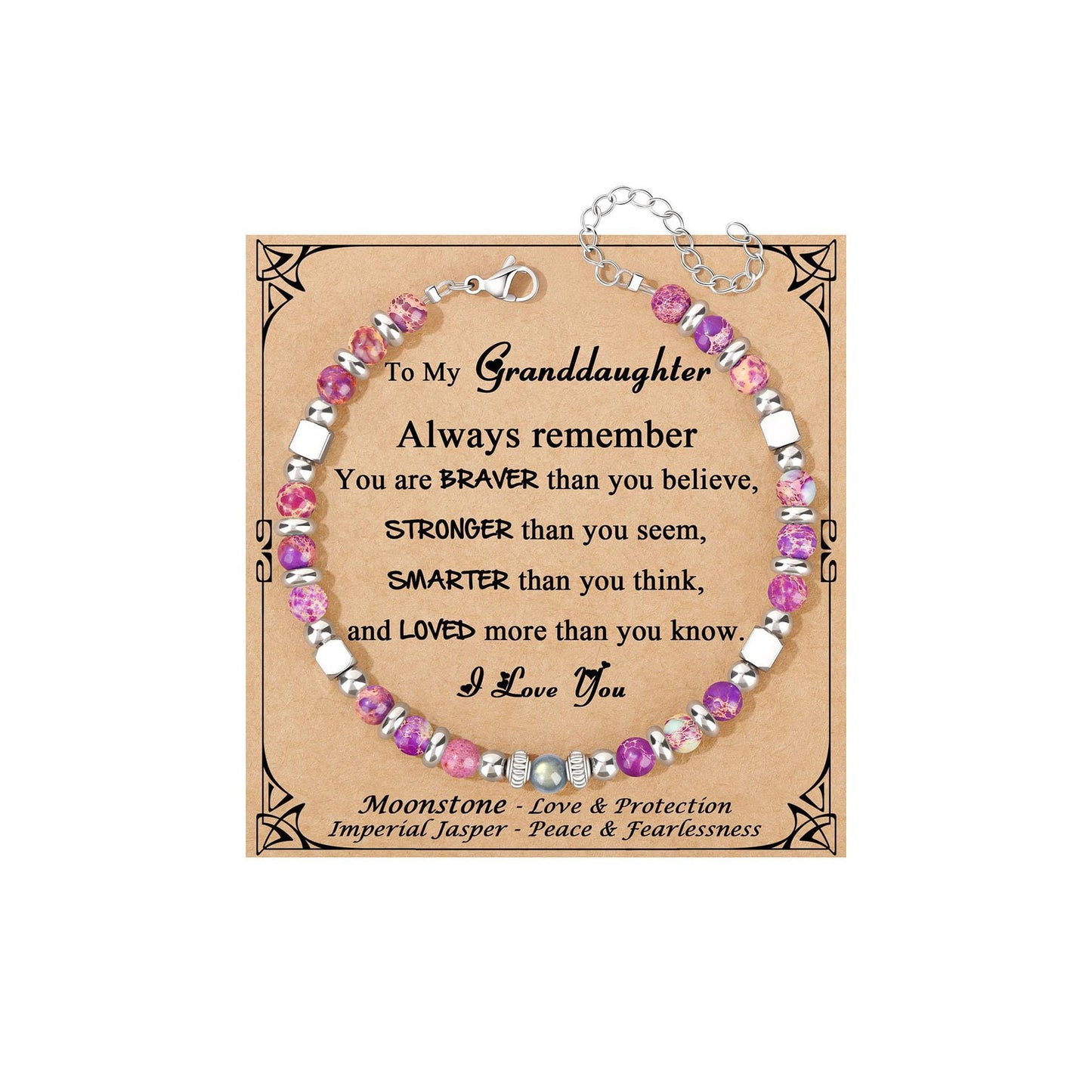 Fashion Stainless Steel Bracelet with 4mm Square Beads, Purple Imperial Stone and Lime Moonstone for Women
