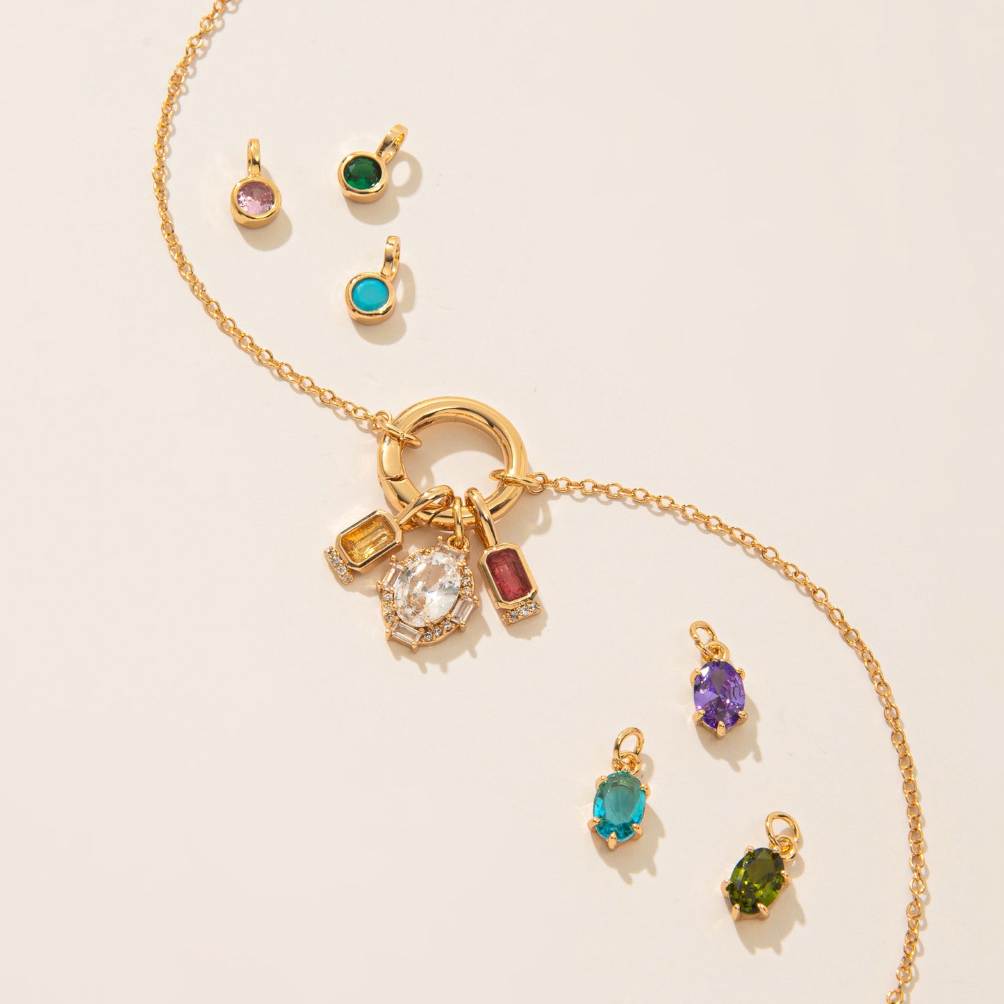 Vintage Geometric Stainless Steel 18K Gold Plated PVD DIY Charm Bar Necklace with 12 Birthstones