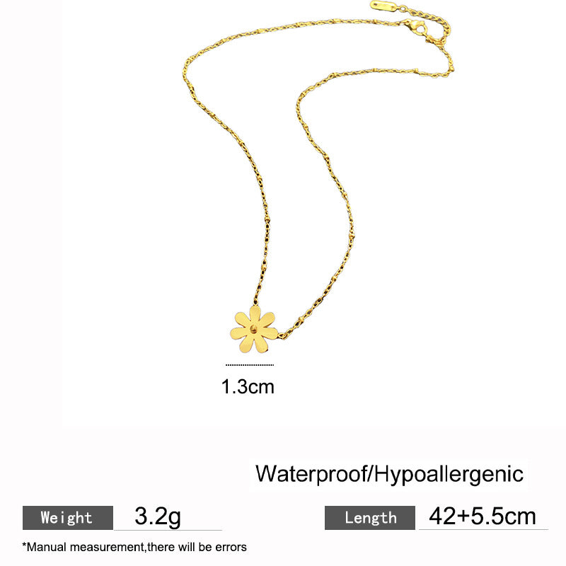 Sweet Geometric Daisy Flower Titanium Steel Plated Necklace for Unisex