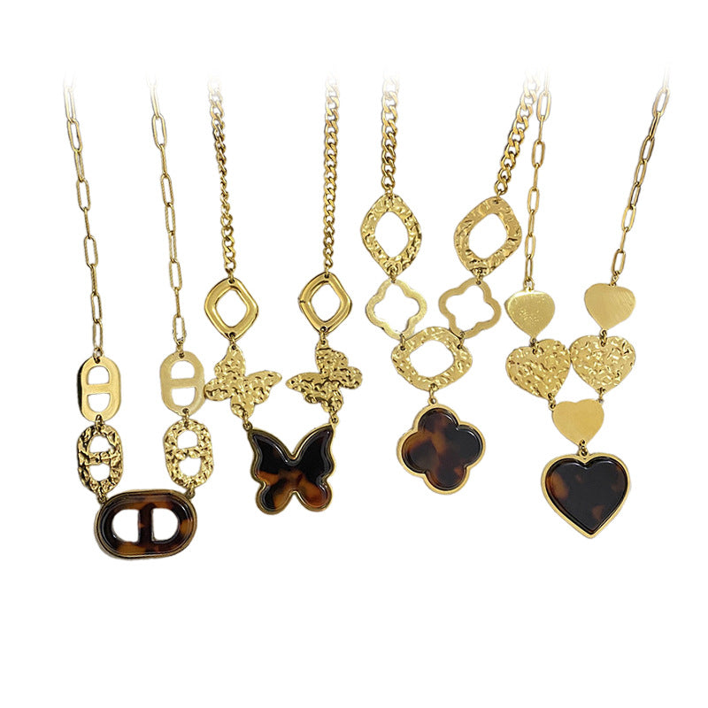 Leopard Print Heart Titanium Steel Plated Necklace