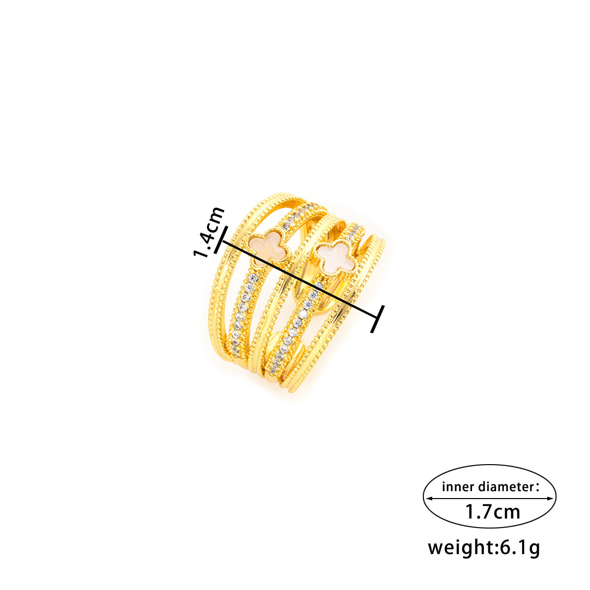 Luxury Minimalist Geometric Flower Ring for Women with Zircon Inlay in Gold-Plated Copper Adjustable Band