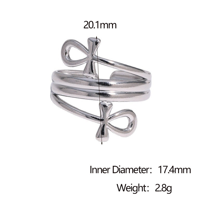 Anello aperto minimalista da donna in acciaio inossidabile placcato oro 18 carati, con fiocco geometrico
