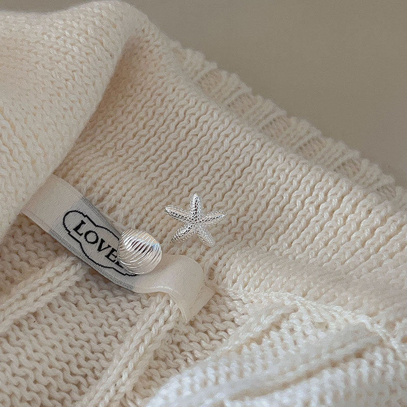 Minimalist Starfish and Seashell Stud Earrings for Women in 925 Sterling Silver with Plated Finish